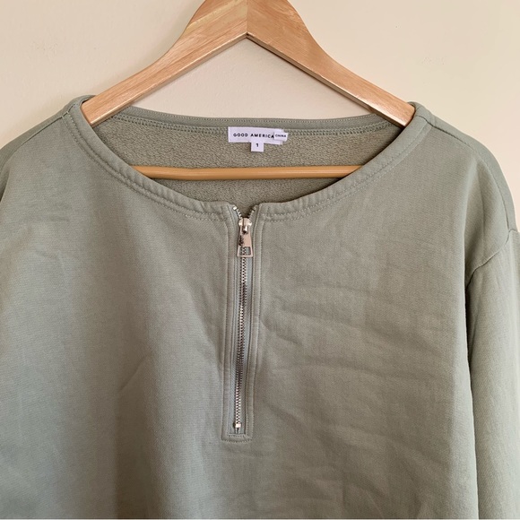 GOOD AMERICAN Cropped cotton-fleece half-zip sweatshirt . NWT - Picture 5 of 7